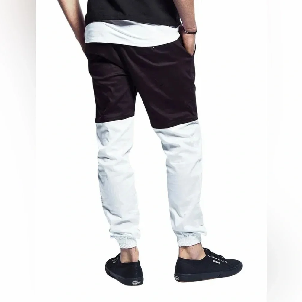 NEW PUBLISH MEN'S BRAND TWO TONE JOGGER PANTS STRETCH TWILL BLACK WHITE MSRP119